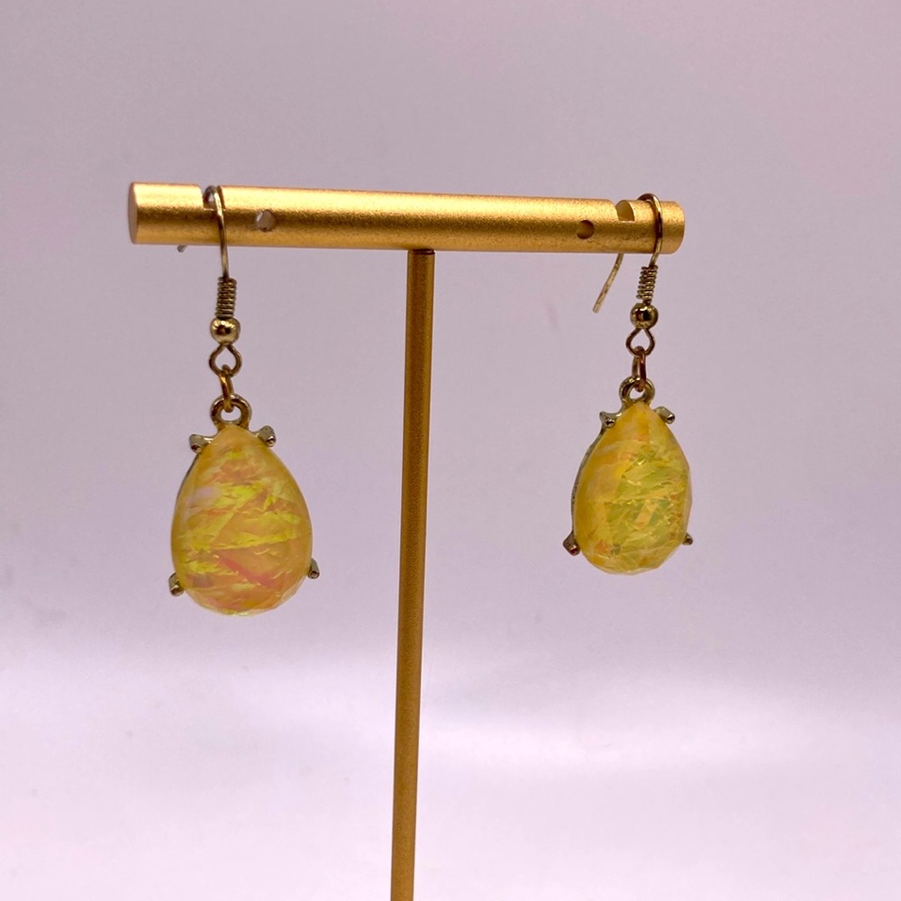 Pastel Yellow Pear Vintage Glass Rhinestone Earrings